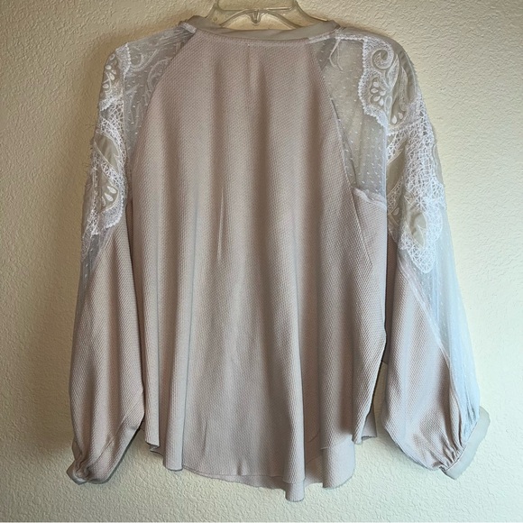 Free People Toni Lace Sheer Embroidered Long Sleeve Top in Oatmeal Sz S - Picture 13 of 16